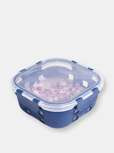 Michael Graves Design Square 27 Ounce High Borosilicate Glass Food Storage Container with Plastic Lid, Indigo