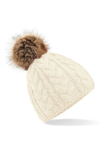 Load image into Gallery viewer, Unisex Pom Pom Cable Beanie - Off White