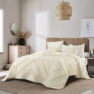 Grace Living - Adella Cotton 4pc Comforter Set With 2 Pillow Shams, 1 Comforter, 1 Decorative Pillow