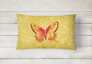 12 in x 16 in  Outdoor Throw Pillow Butterfly on Yellow Canvas Fabric Decorative Pillow