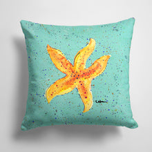 Load image into Gallery viewer, 14 in x 14 in Outdoor Throw PillowStarfish on Teal Fabric Decorative Pillow