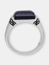 Load image into Gallery viewer, Blue Pietersite Celtic Stone Signet Ring in Sterling Silver with Enamel