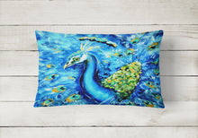 Load image into Gallery viewer, 12 in x 16 in  Outdoor Throw Pillow Peacock Straight Up in Blue Canvas Fabric Decorative Pillow