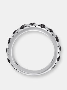 Kick & Goal Soccer Black Rhodium Plated Sterling Silver Black Diamond Band Ring