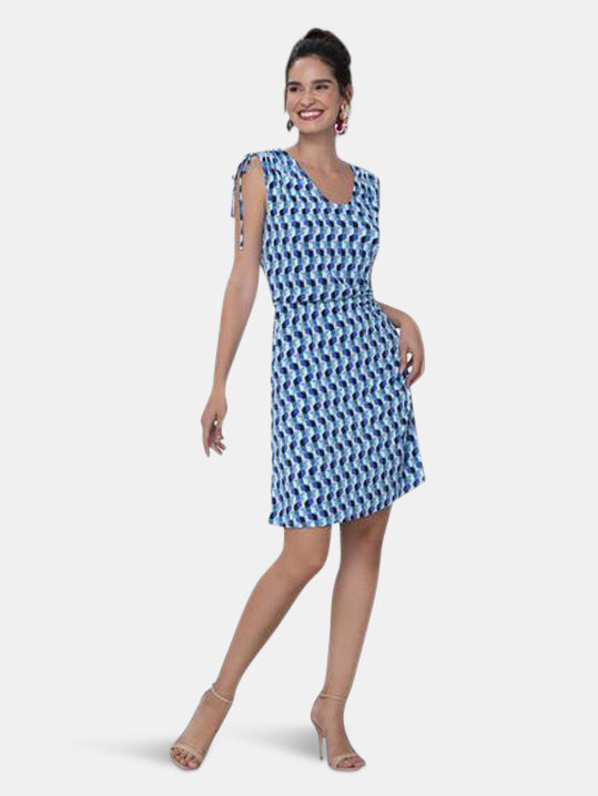Tara A-Line Dress in Mod Geo Blue