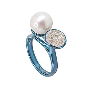 Luysa High/low Prong Set Ring In White Cubic Zirconia And Floating Freshwater Pearl