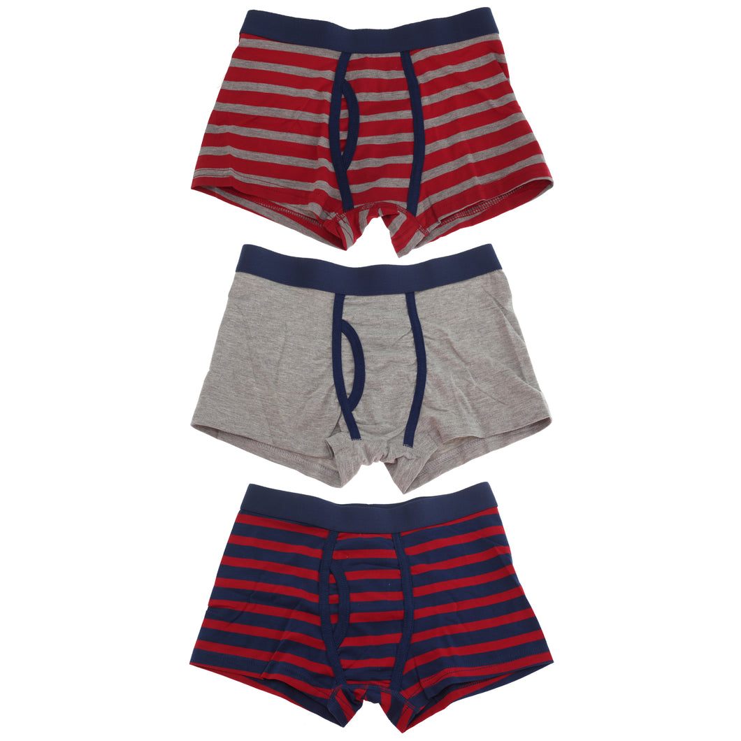 Tom Franks Boys Trunks With Keyhole Underwear (3 Pack) (Red/Navy/Grey)