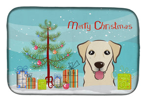 14 in x 21 in Christmas Tree and Golden Retriever Dish Drying Mat