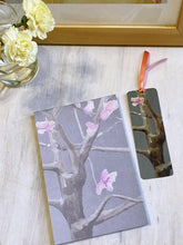 Load image into Gallery viewer, Notepad &amp; Bookmark: Tree with Pink Flowers on Dark Grey