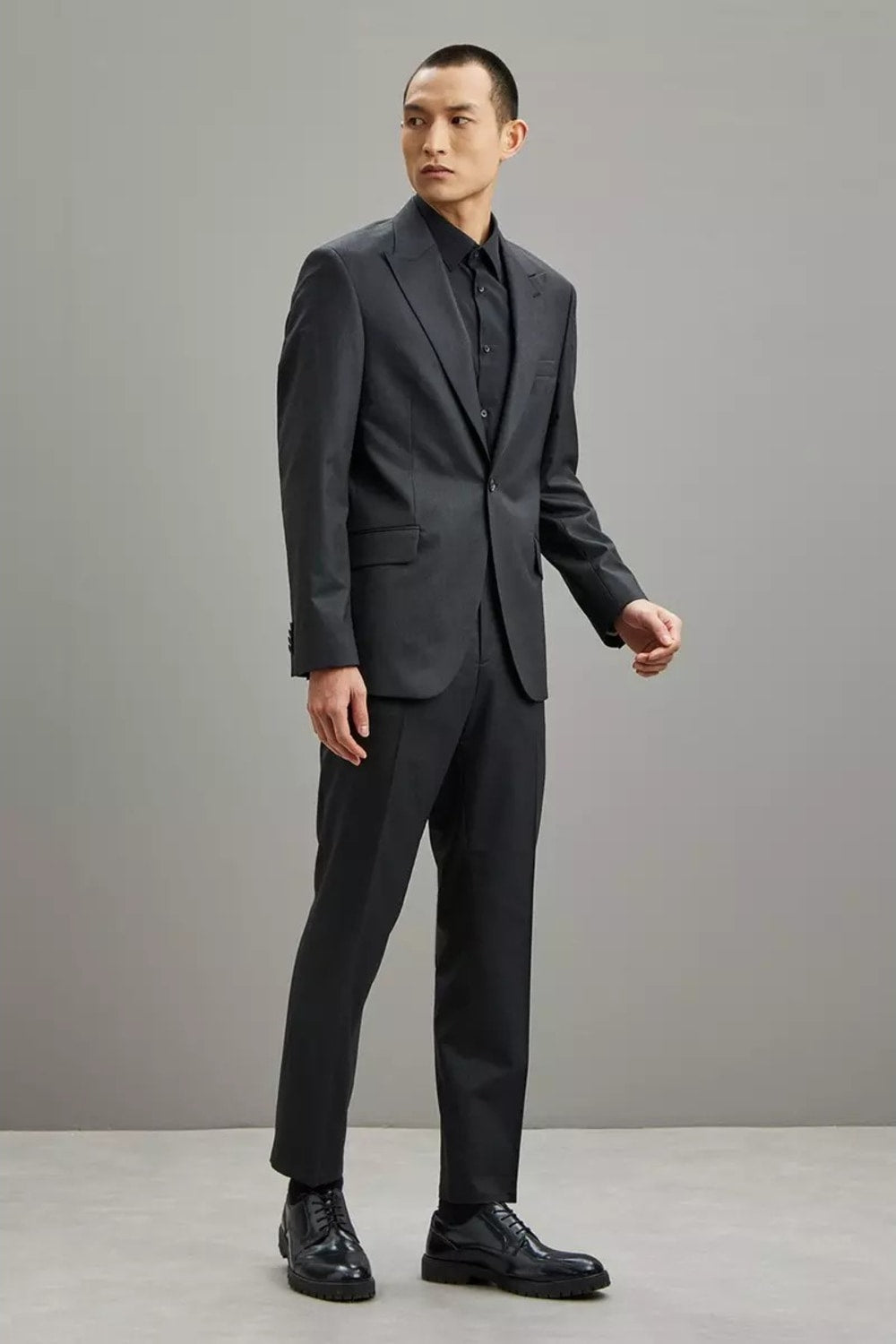 Mens 1904 Single-Breasted Tailored Suit Jacket - Charcoal