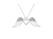 Load image into Gallery viewer, .925 Sterling Silver Pave-Set Diamond Accent Angel Wing 18&quot; Double Heart Pendant Necklace