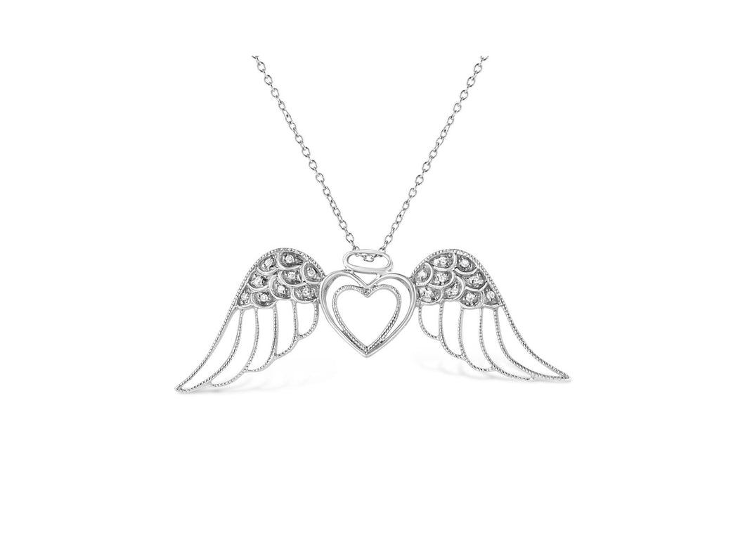 .925 Sterling Silver Pave-Set Diamond Accent Angel Wing 18