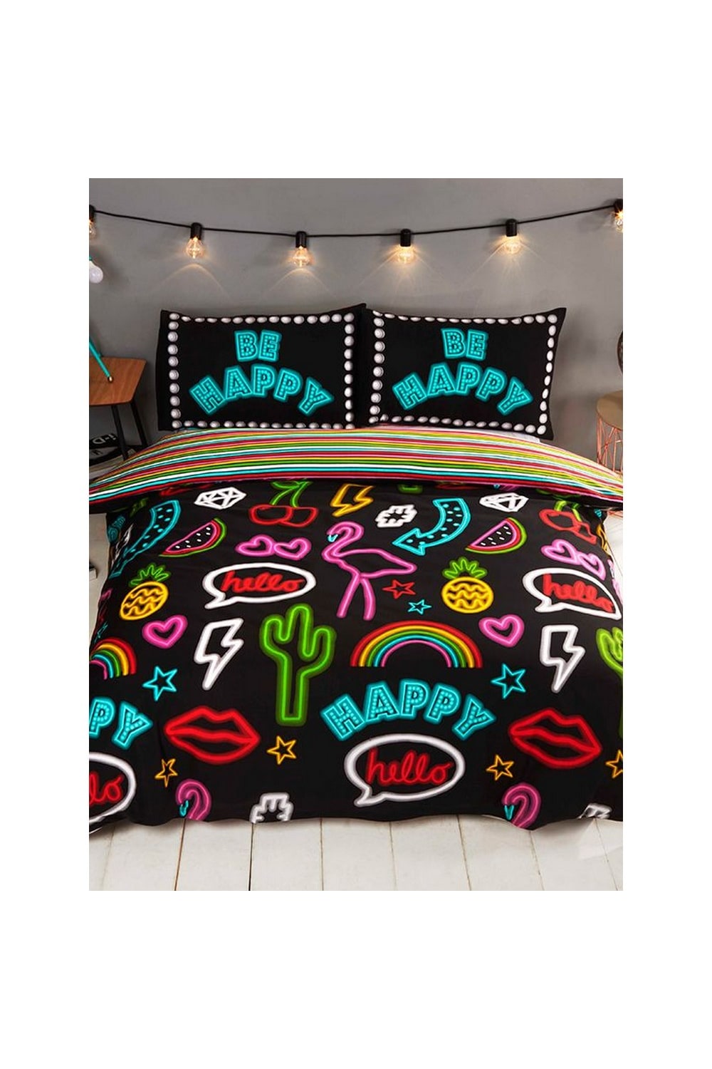 Be Happy Neon Duvet Set (UK - Double) - Multicolored