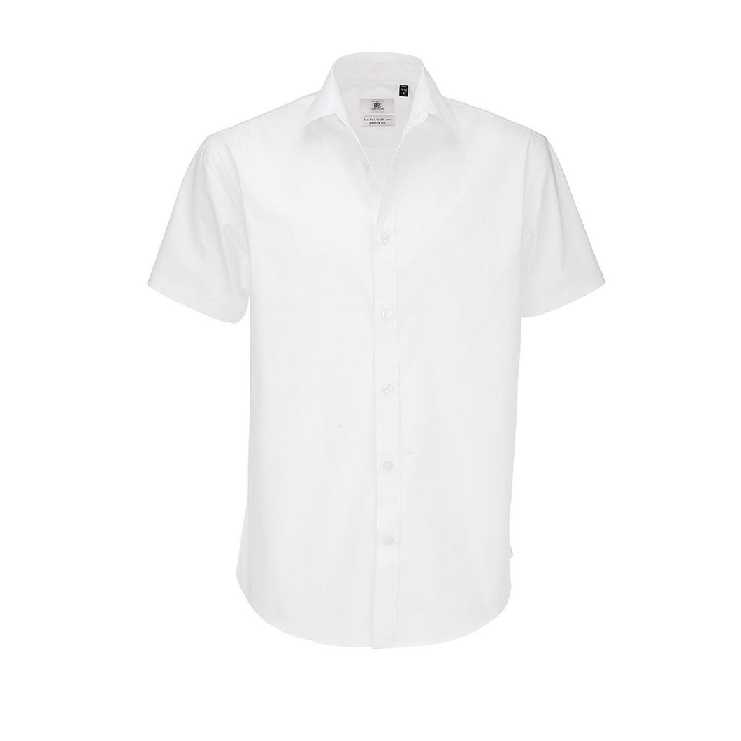 B&C Mens Black Tie Short Sleeve Dress Shirt (White)