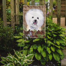 Load image into Gallery viewer, Bichon Frise Faux Burlap And Pine Cones Garden Flag 2-Sided 2-Ply