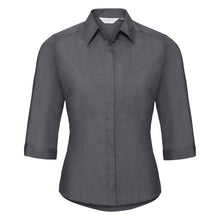 Load image into Gallery viewer, Russell Collection Ladies 3/4 Sleeve Poly-Cotton Easy Care Fitted Poplin Shirt (Convoy Gray)