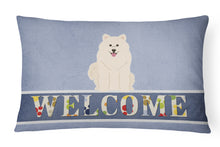 Load image into Gallery viewer, 12 in x 16 in  Outdoor Throw Pillow Samoyed Welcome Canvas Fabric Decorative Pillow