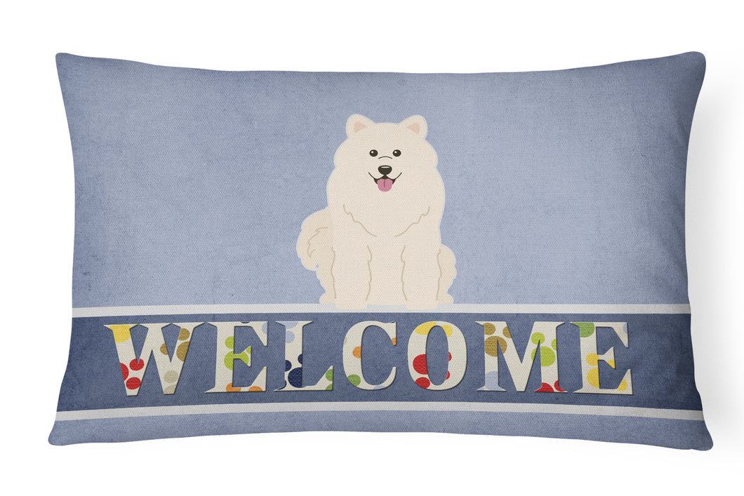 12 in x 16 in  Outdoor Throw Pillow Samoyed Welcome Canvas Fabric Decorative Pillow