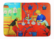 Load image into Gallery viewer, 19 in x 27 in Airedale Terrier with lady in the kitchen Machine Washable Memory Foam Mat