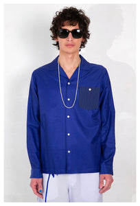 'Arenas' Camp Collar Blue Stripe Long Sleeve Shirt