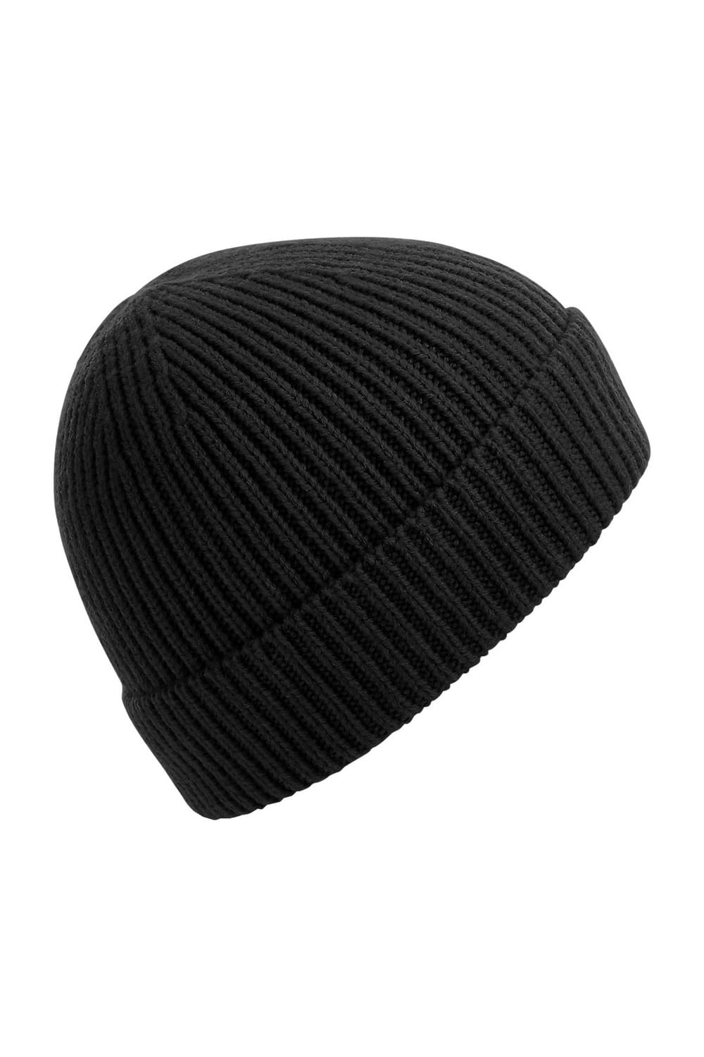 Unisex Engineered Knit Ribbed Beanie - Black