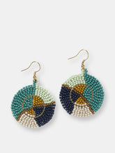 Load image into Gallery viewer, TEAL NAVY GOLD SINGLE CIRCLE SEED BEAD EARRINGS