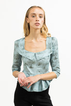 Load image into Gallery viewer, Mari Top in Cottage Blue &amp; Pewter Green Cotton Toile