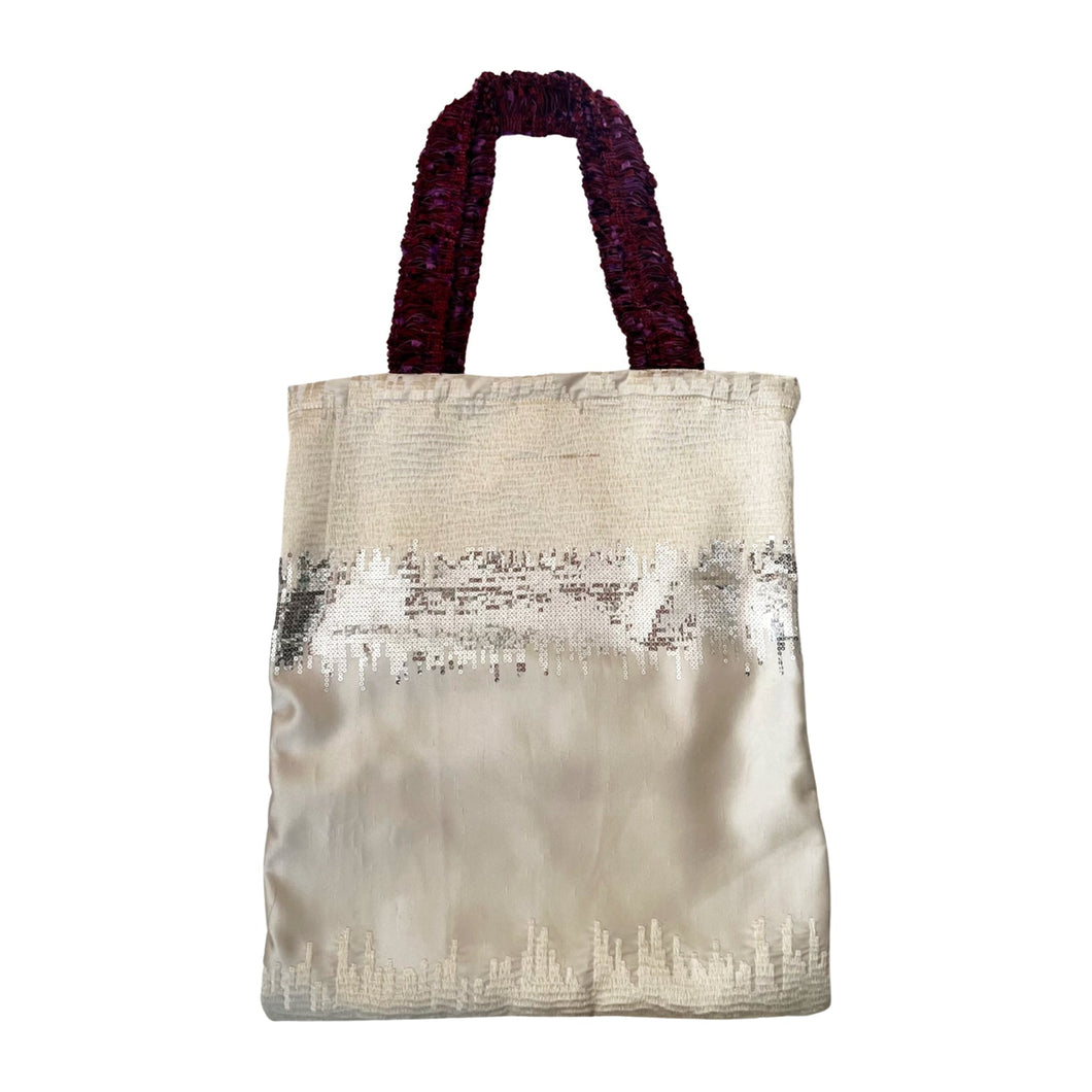 Eco-Conscious Tote In Beige & Silver Sequins