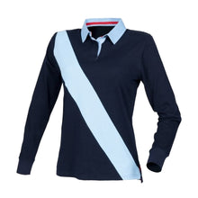 Load image into Gallery viewer, Front Row Womens/Ladies Diagonal Stripe House Rugby Polo Shirt (Navy/ Sky/ Sky)