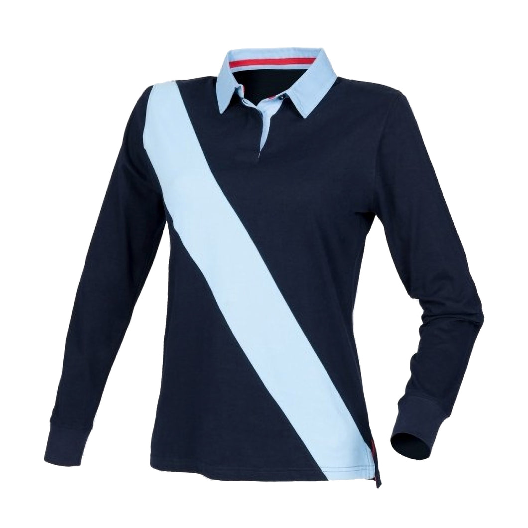Front Row Womens/Ladies Diagonal Stripe House Rugby Polo Shirt (Navy/ Sky/ Sky)
