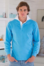 Load image into Gallery viewer, Front Row Long Sleeve Classic Rugby Polo Shirt (Surf Blue/White)