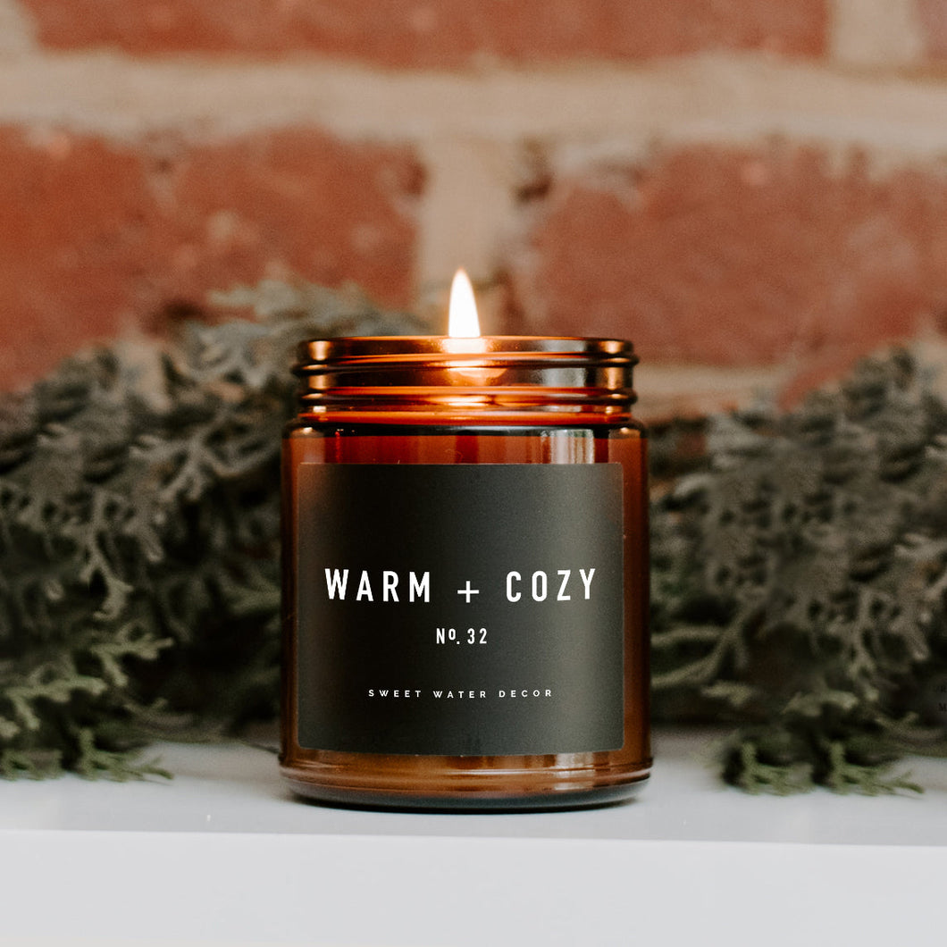 Warm And Cozy Soy Candle - Amber Jar - 9 Oz