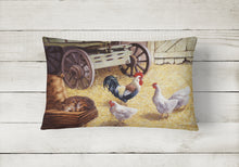 Load image into Gallery viewer, 12 in x 16 in  Outdoor Throw Pillow Rooster and Hens Chickens in the Barn Canvas Fabric Decorative Pillow