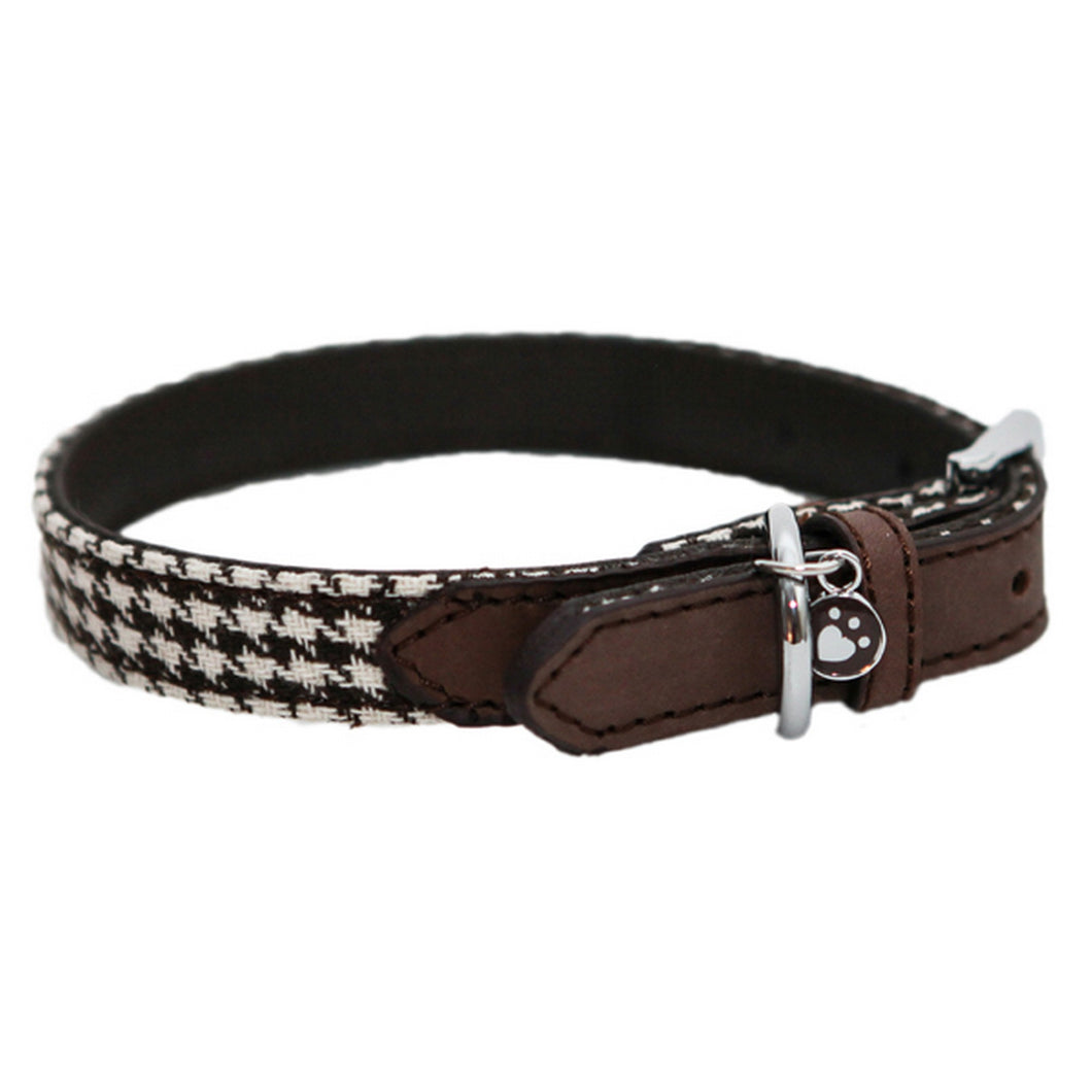 Rosewood Wag N Walk Designer Houndstooth Dog Collar (Brown) (8-12in)