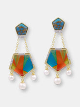 Load image into Gallery viewer, Wild &amp; Free Diamond Mosaic Turquoise Earrings with Pearls in 14K Yellow Gold Plated Sterling Silver