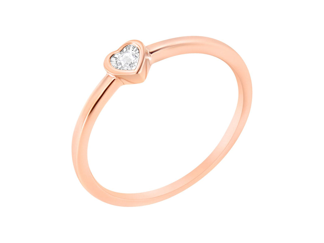 14K Rose Gold Plated .925 Sterling Silver Miracle Set Diamond Accent Heart Shaped Promise Ring