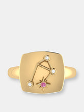 Load image into Gallery viewer, Libra Scales Pink Tourmaline &amp; Diamond Constellation Signet Ring In 14K Yellow Gold Vermeil On Sterling Silver