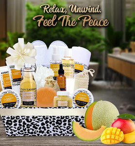 Above And Beyond Spa Gift Basket For Women And Men! Mango Melon & Sweet Orange Essential Oils Spa Bath Set