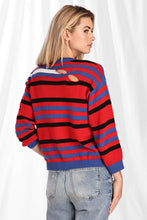 Load image into Gallery viewer, Cotton/Cashmere Striped Crew W/Cut-Outs Sweaters - Multi Stripe
