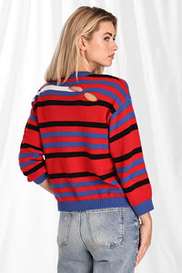 Cotton/Cashmere Striped Crew W/Cut-Outs Sweaters - Multi Stripe
