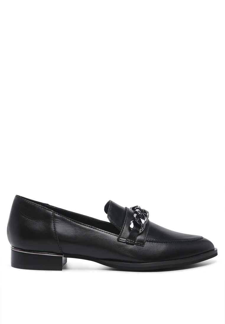Anna Black Leather Slip-on Loafers