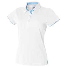 Load image into Gallery viewer, Front Row Womens/Ladies Contrast Pique Polo Shirt (White/ Sky Blue)
