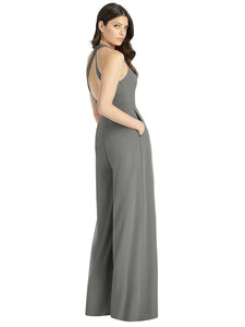 V-Neck Backless Pleated Front Jumpsuit - Arielle