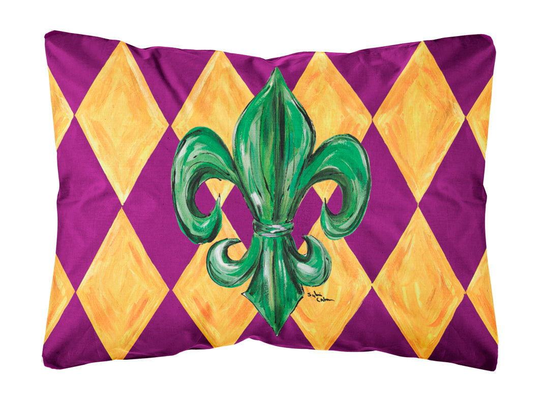 12 in x 16 in  Outdoor Throw Pillow Mardi Gras Fleur de lis Canvas Fabric Decorative Pillow