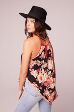 Load image into Gallery viewer, Once In A Lifetime Black Floral Handkerchief Top - Black/Spiced Coral