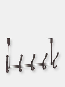 5 Dual Hook Over the Door Steel Organizing Rack, Bronze