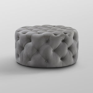 Alzbeta Linen Allover Tufted Round Cocktail Ottoman