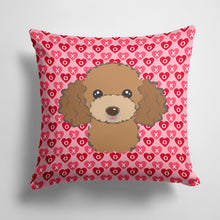 Load image into Gallery viewer, 14 in x 14 in Outdoor Throw PillowChocolate Brown Poodle Fabric Decorative Pillow