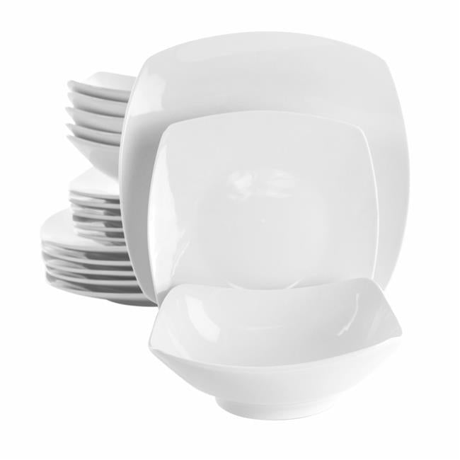 EL-NEWMAN18 Newman Square Porcelain Dinnerware Set In White - 18 Piece