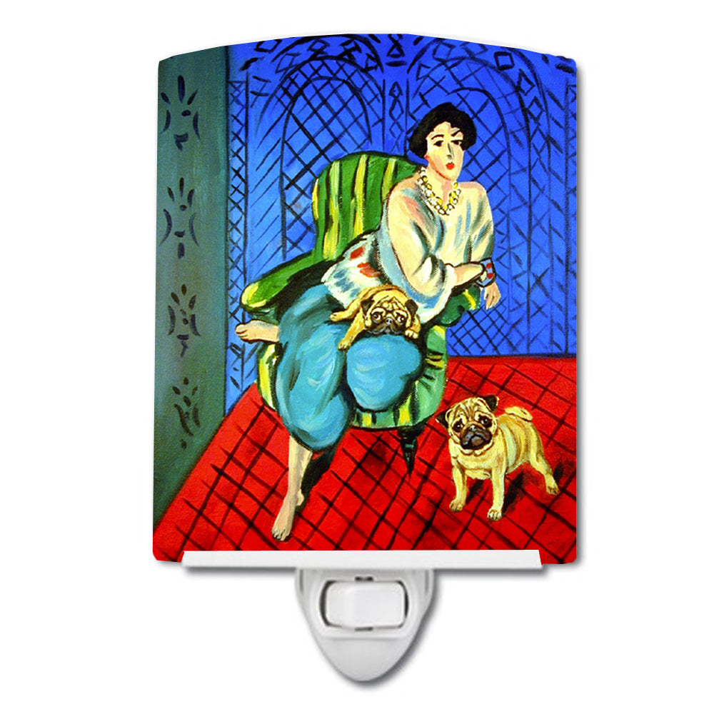 Lady with her  Fawn Pug  Ceramic Night Light